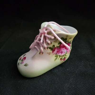 Nantucket Home Porcelain Baby Shoe Keepsake Pink Roses Decorative Figurine  - Image 1 of 4