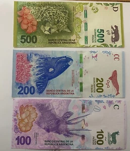 Argentina 100, 200 and 500 pesos Set of 3 Uncirculated Banknotes. - Picture 1 of 10