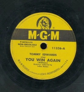 78tk-R&B-MGM 11326-Tommy Edwards-(You win again/Sinner or saint) - Picture 1 of 2