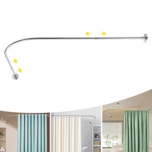 Edelstahl Duschvorhangstange Verstellbar L Form Ecke Duschvorhangstange Schiene - Bild 1 von 11