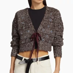 Free People Twinkle Tie Front Crop Cardigan braun mit Strass Gr. M - Bild 1 von 13