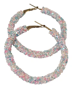 Beautiful Hoop Earrings Glitter Pink-Blue Statement Holiday Jewelry Large 2" - Picture 1 of 14