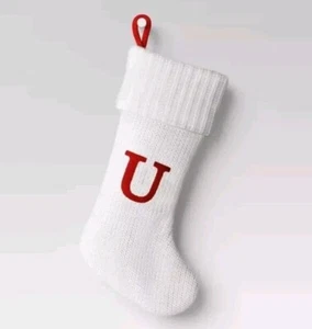 20" Wondershop Letter "U" Initial Cable Knit Stocking, Monogram Full Size White - Picture 1 of 9