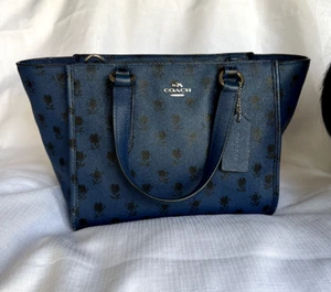 Coach Blue Carryall Crossbody Bag – Blue Black Rose Print, Silver Hardware - Picture 1 of 9