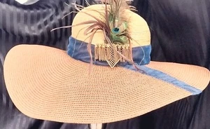 Women's Hat Wide Brim Art Deco, Erte' Era, Peacock Feathers, Superb Vintage Cond - Picture 1 of 12