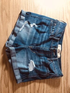 Hollister Hot pants shorts womens size 00 W 23 short denim blue distress - Picture 1 of 4