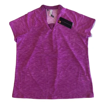 Under Armour Threadborne 女式高尔夫 V 领 SS Polo 尺寸 L 粉色 UW0459 MSRP $78 — 第 1/4 张图片