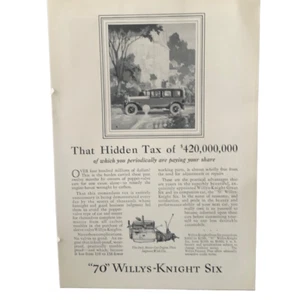 Anuncio de anuncio de impuestos oculto Willys-Knight 70 de colección de 1927 - Imagen 1 de 6