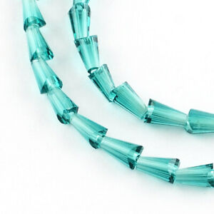 BULK 100 Glass Drop Beads 6mm x 3mm Transparent Turquoise 1 Strand - BD1043