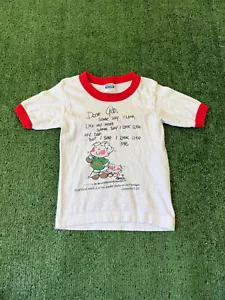 Vintage 1980s Youth Sz S Ringer T Shirt Single Stitch Religious Cute Graphic - Picture 1 of 7