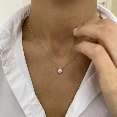 Diamond Pendant Certified Necklace E VS1 Round 1.5 CT Labcreated 14K Yellow Gold - Image 1 of 4