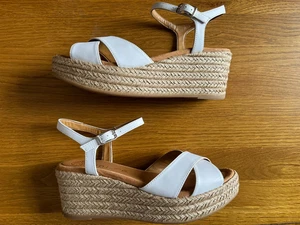 Unisa Women's White Leather Strappy Espadrille Wedge Sandal UK 5 - Picture 1 of 8