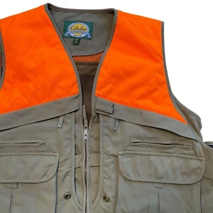 Cabelas Upland Hunting Vest Brown Blaze Orange Game Bag Mens XL Shooting Pads - Picture 1 of 13