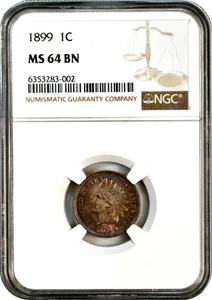 1899 Indian Head Cent 1C Penny NGC MS64 BN Brown Choice Uncirculated - Picture 1 of 3