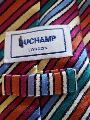 Mens DUCHAMP 100% Silk Necktie Handmade In England Multicolor Stripe - Image 1 of 4