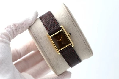 Reloj para mujer Cartier Must De Tank 21 mm esfera marrón chapado en oro cuerda manual” Foto 1 de 4