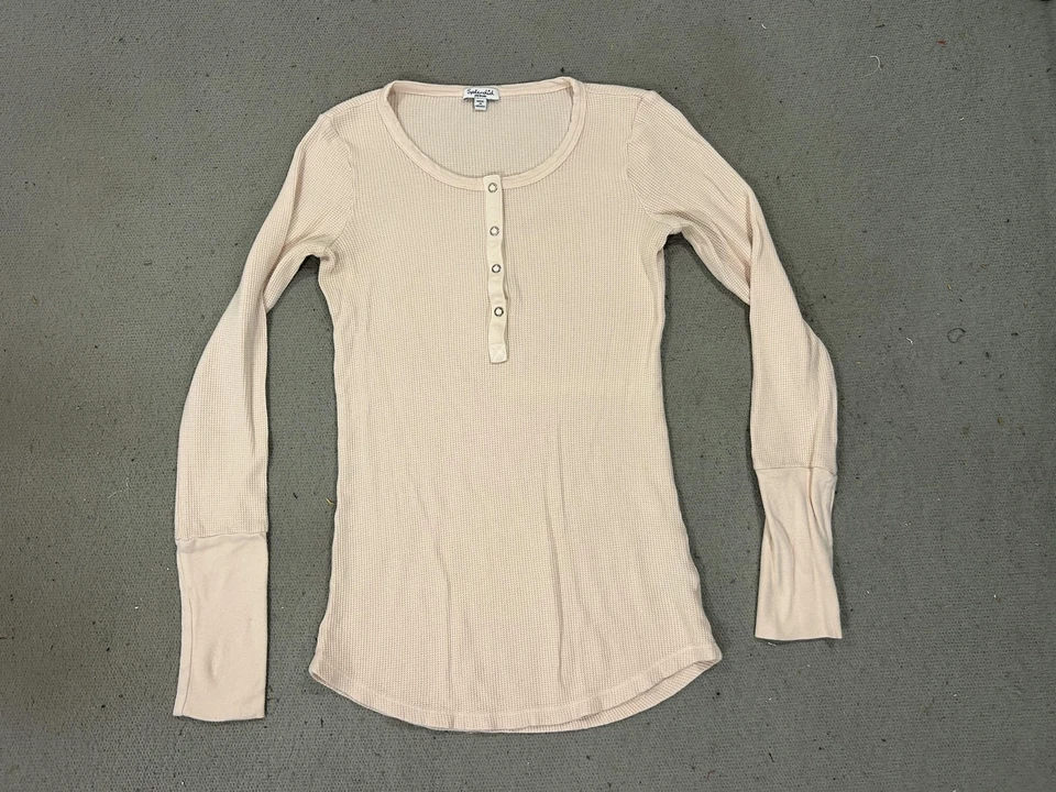 Splendid Henley 衬衫女式中号米色保暖华夫格针织 Bella Swan Y2K — 第 1/4 张图片
