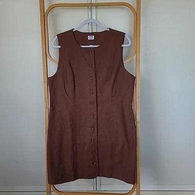 Cotton On Size 16 Chocolate Brown Dress Sleeveless Button Front Linen Cotton - image 1 of 4