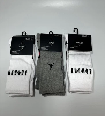 Meias Air Jordan Legacy Crew pacote com 3 brancas/cinza masculinas tamanho grande - Imagem 1 de 2