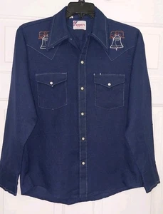 Vintage Rappers Blu Liberty Bell Eagle Pearl Snap Western Wear Taglia Media Raro - Foto 1 di 16