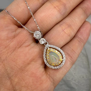 925 Sterling Silber Halskette 8x6mm Träne Opal Natur Edelstein Anhänger Schmuck - Bild 1 von 8