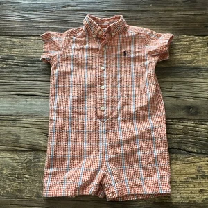 Pagliaccetto corto Ralph Lauren arancione blu a quadri Seersucker Preppy 18-24 mesi 50€ - Foto 1 di 7