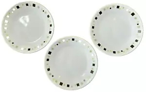 Corelle GEOMETRIC Bread Butter Plates Brown &Tan Squares on Rim 6 3/4" Lot of 3 - Foto 1 di 8