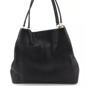 USED COACH Tote Bag F35723 leather black Shoulder - Picture 1 of 15