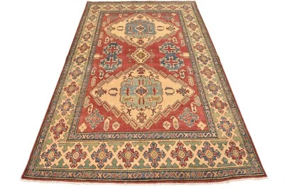 Kazak Rug 6'2'' x 8'11'' Red Wool Tribal Geometric Hand-Knotted Oriental Carpet - Image 1 of 4