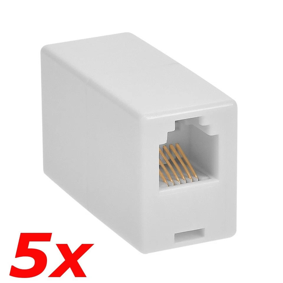 5 PACK - RJ12 RJ11 Telephone Phone Modular In-Line Cord Coupler Extender White - Image 1 of 1