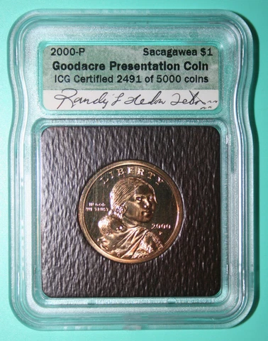 2000 Goodacre Presentation Coin- ICG Certified 2491 of 5000 Coins - Sacagawea $1 Cover