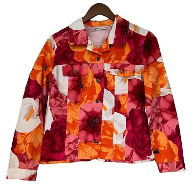 Jaqueta jeans feminina francesa lavanderia floral tamanho médio - Imagem 1 de 4