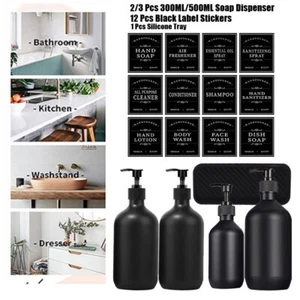 2/3 Stück 300/500ml Seifenspender Flüssigkeit Flasche mit 12 Etiketten & Tablett - Bild 1 von 29