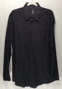 New AXCESS By Claiborne Mens Size L Black Striped Dress Shirt Cotton Long Sleeve - Picture 1 of 5
