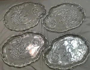 Set of 4 Colony Clear Crystal Gaiety Snack Trays Cornucopia of Fruit embossed VG - Picture 1 of 3