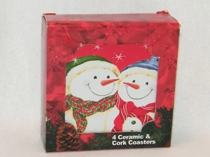 Greenbrier (923957) Pack of 4 Square Christmas Ceramic & Cork Snowman Coasters - Picture 1 of 7