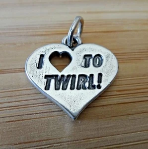 Plata de ley 4 gramos I Love (corazón) to Twirl Heart Baston Drill Team Charm - Imagen 1 de 6