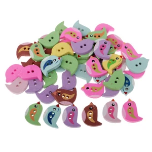 50 Pieces Bird Shape Wooden 2-holes Buttons For DIY Craft Scrapbooking - Picture 1 of 7