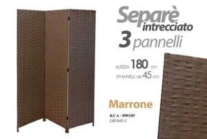 SEPARè PARAVENTO DIVISORIO METALLO 3 PANNELLI SEPARATORE VIMINI CREMA 180*135cm - Foto 1 di 5
