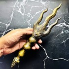 Antique Khmer Bronze Deity Magic Thunder Trident Trishula Warrior protect #17973