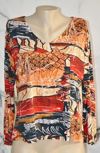 Top multistampa CAITE nero arancione marrone marrone bianco grande 3/4 maniche misto rayon - Foto 1 di 8