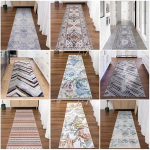 Hallway Runner Rug Pink Grey Floral Corridor Rugs Washable Carpet Mat 80x300cm - Picture 1 of 47