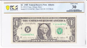 1985 $1 FRN Atlanta Fr.1913-F PCGS 30 Fancy Serial F12345676C Near Solid - Picture 1 of 2