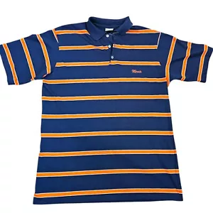 Vintage 80s Fighting Illini Knit Polo Shirt Striped University Of IL Large Thin - Picture 1 of 9