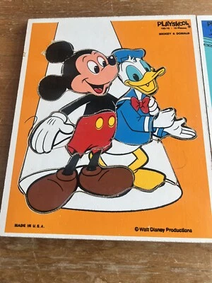 Vintage Playskool Wooden Puzzle Mickey Donald Disney Woodboard USA Sealed 1980s - Image 1 of 2