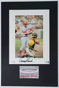 Display opaco fotografico firmato Johnny Bench con targhetta personalizzata BAS GA - Foto 1 di 4