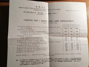 DOCUMENTO - ENTE NAZIONALE DELLA CINOFILIA ITALIANA - TARIFFE MILANO 1954 - Foto 1 di 1