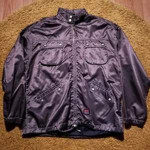 Vintage 90s Boy London Full Zip Jacket Sz L Hooded Shiny Charcoal Gray - Picture 1 of 21