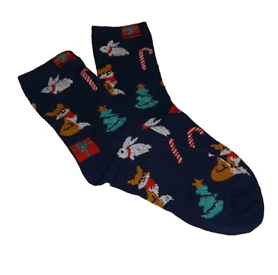 Weihnachtssocken 35-38 tief dunkelblau Weihnachtsbaum Fuchs Socken Weihnachten - Bild 1 von 2
