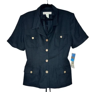 Apostrophe Vintage neu mit Etikett schwarz Gürtel Leinenmischung Kurzarm Blazer Large hergestellt in den USA - Bild 1 von 7